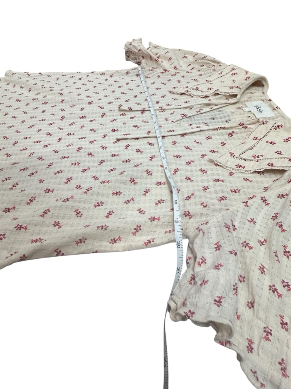 ba&sh Cream Blouse with Red Floral Print and Peter Pan Collar - Picture 9 of 14